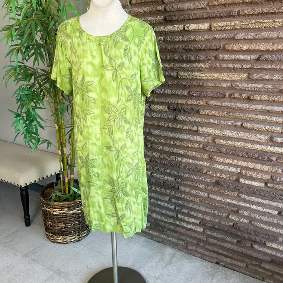 La Cera Green Sheath Shift Dress Floral Self Belt Size XL Cottagecore Casual - Picture 6 of 6